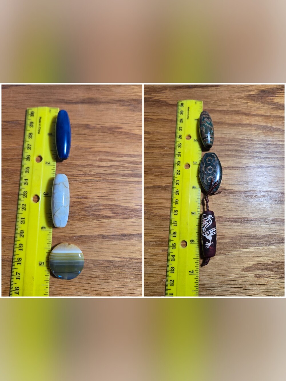 6 Gemstone Agates 3 Etched Pendant Beads Mixed Lot Destash